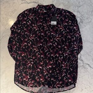 The Kooples Black and White Floral Button-Down Shirt